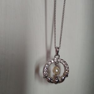 Claddagh necklace with diamonds and pearl